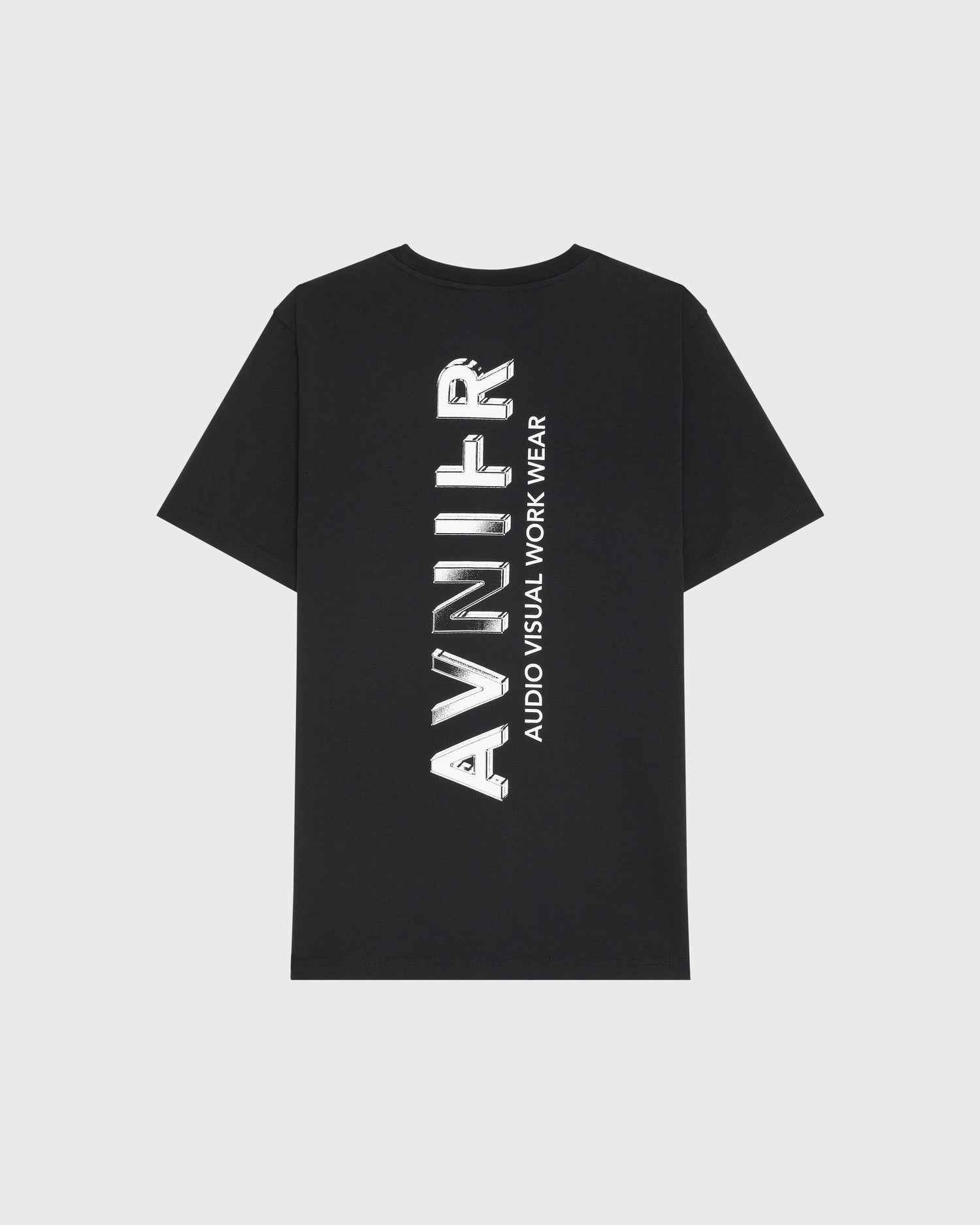 T-shirt noir Avnier Source Black Chrome Vertical, vue de dos avec grand logo graphique vertical.