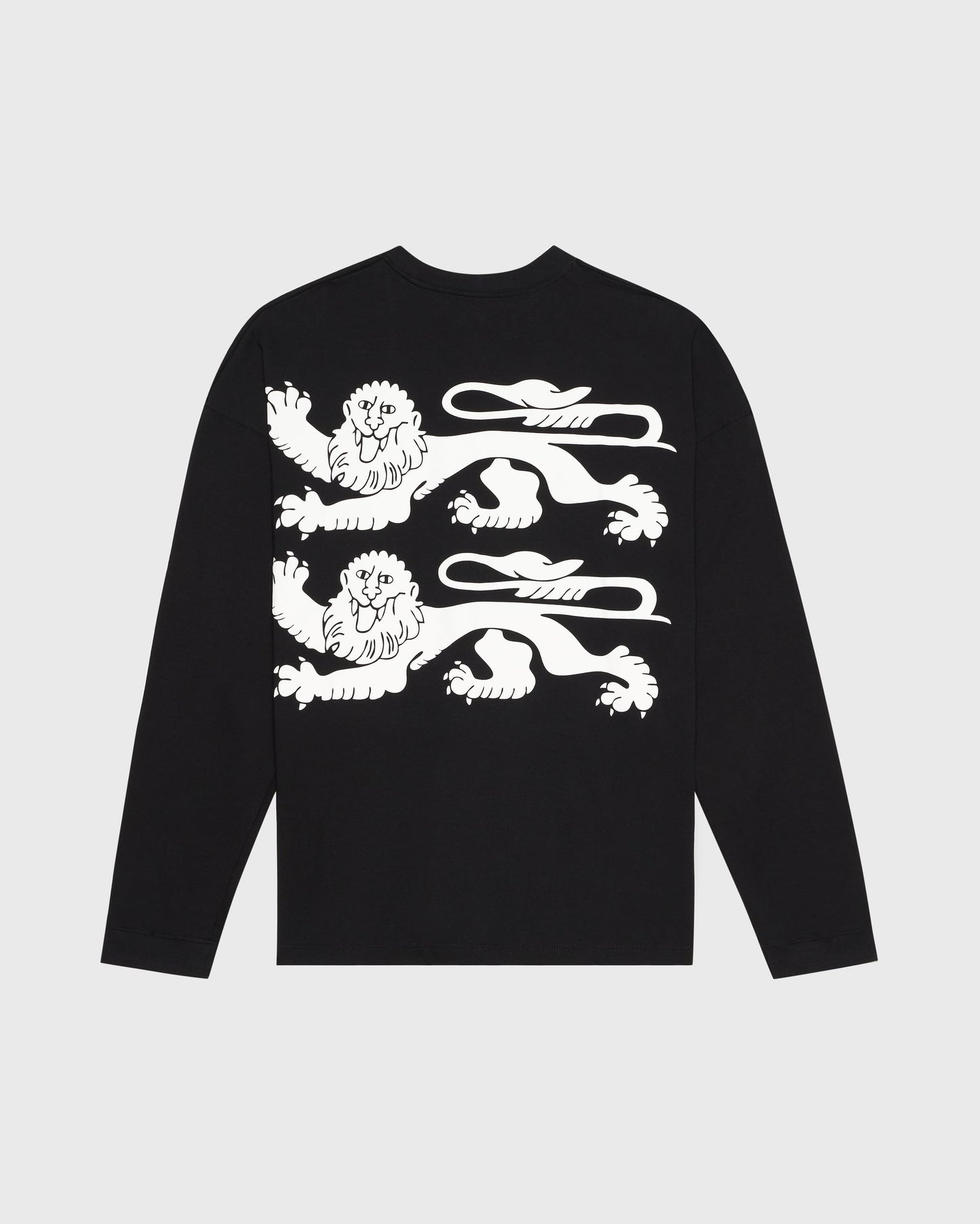 T-shirt Yocaen AVNIER × Saint James noir, vue de dos, imprimé blanc représentant les léopards normands emblématiques.