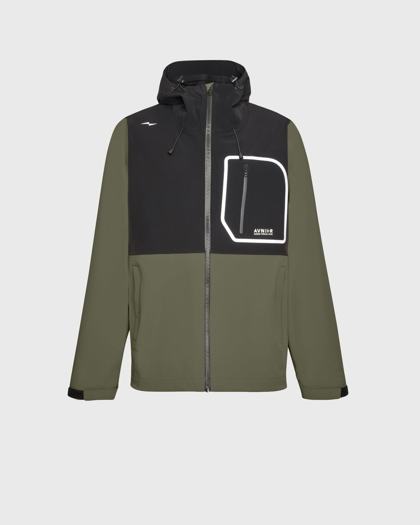Veste Avnier Hardshell Interlude kaki, imperméable et coupe-vent, design technique 3 couches, idéale pour les professionnels de l’audiovisuel. - kaki