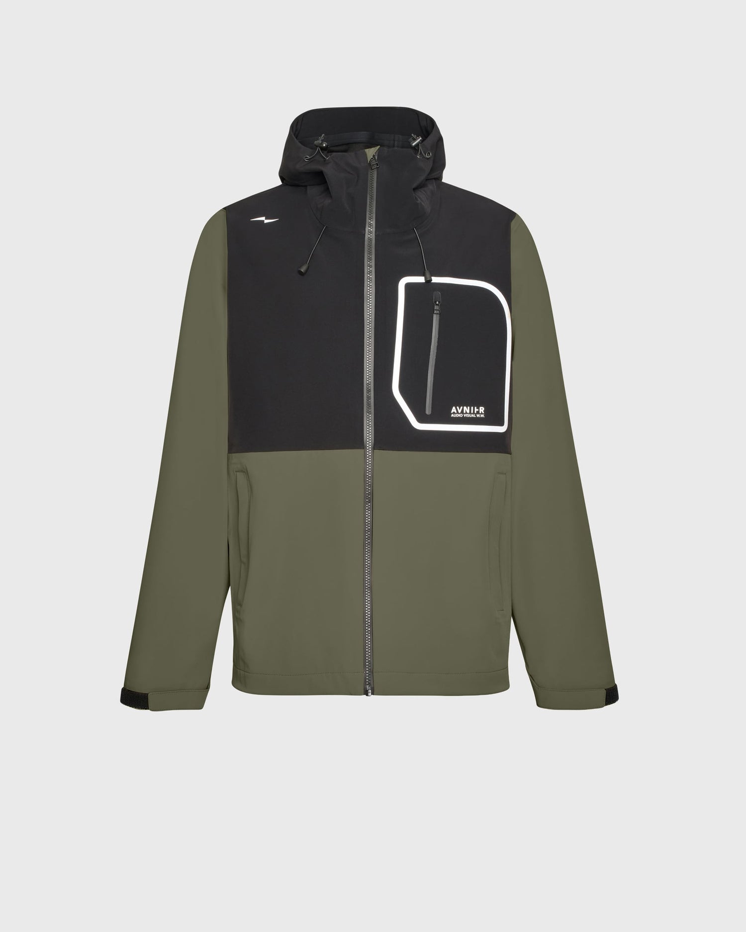 Veste Avnier Hardshell Interlude kaki, imperméable et coupe-vent, design technique 3 couches, idéale pour les professionnels de l’audiovisuel. - kaki