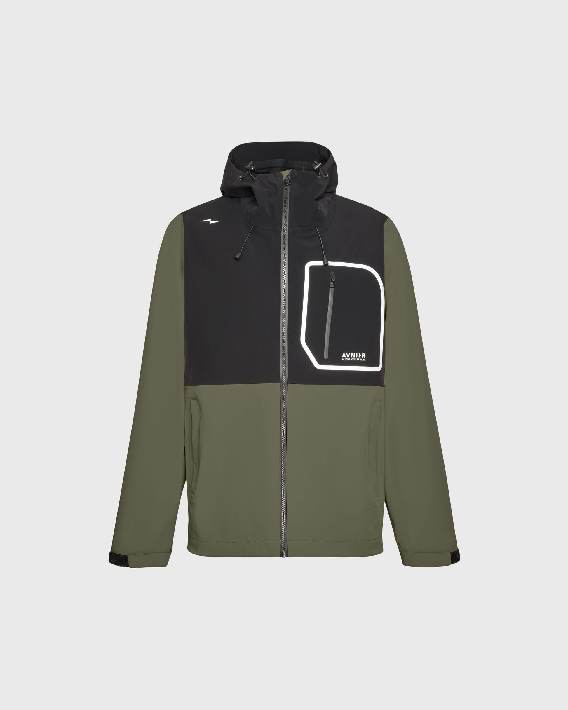 Veste Avnier Hardshell Interlude kaki, imperméable et coupe-vent, design technique 3 couches, idéale pour les professionnels de l’audiovisuel. - kaki
